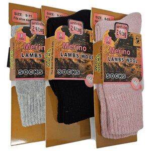 Women Merino Lamb Wool Socks, Thick Warm Winter Hiking Crew Socks,  3-Pairs NWT